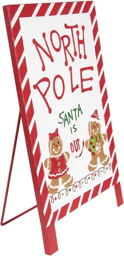 Semn decorativ de Crăciun din metal alb și roșu, 29x16x51 cm, „North Pole”