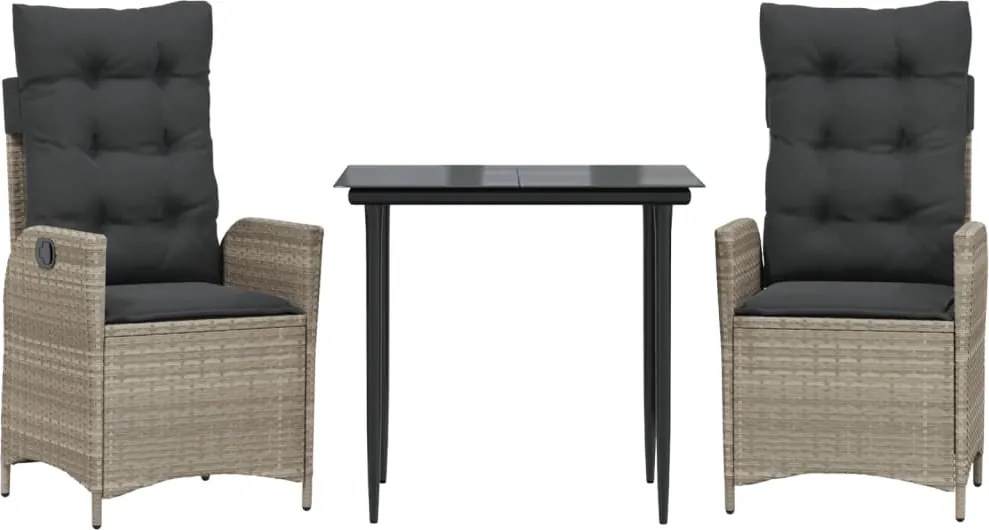 vidaXL Set mobilier de grădină cu perne, 3 piese,gri deschis,poliratan