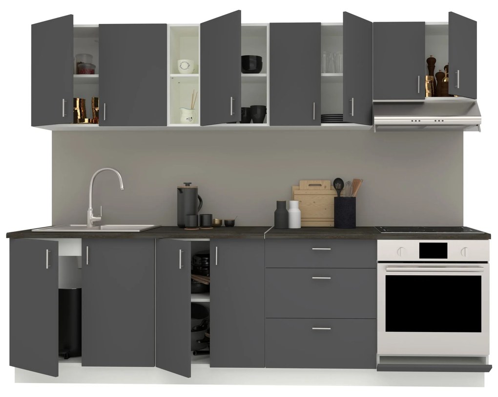 Set Bucatarie Karo V18, Antracit/Alb, Blat Thermo 28 mm, L 260 cm