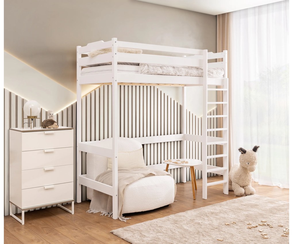 Pat Samio 80x190 copii supraetajat - culoare alb