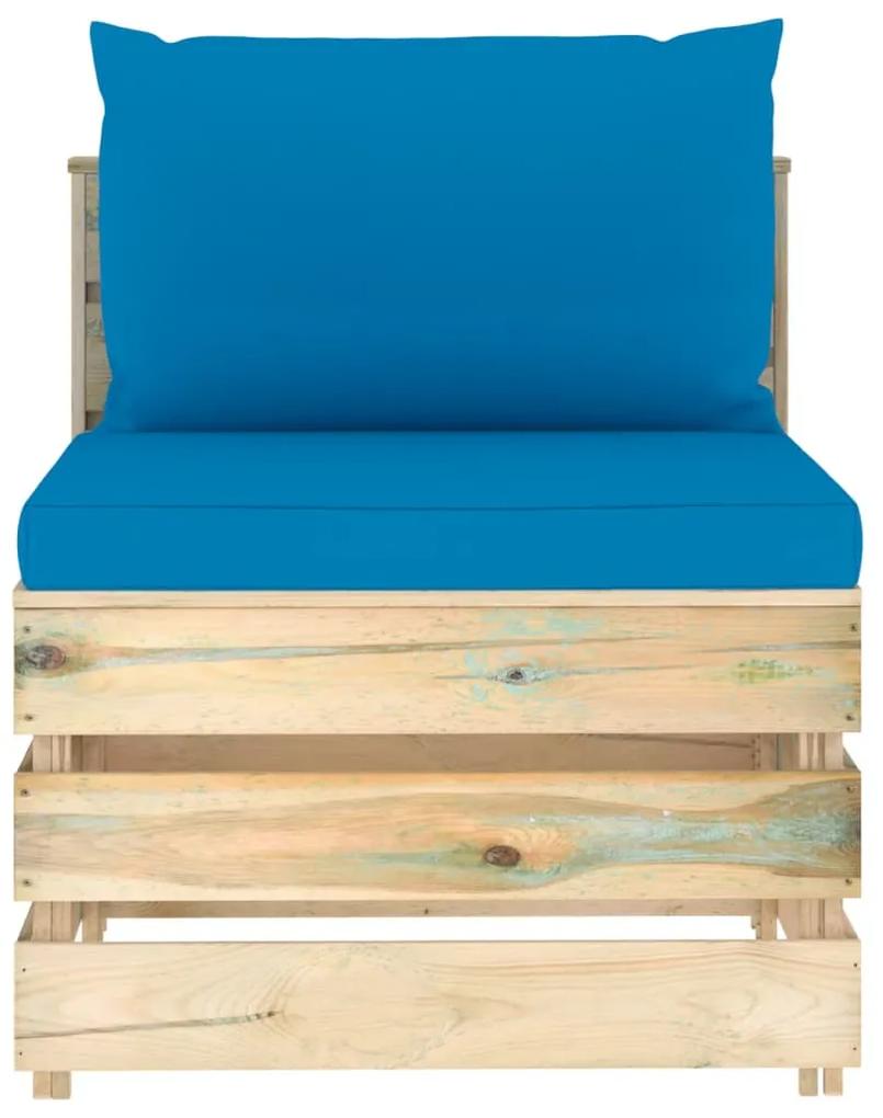 Set mobilier gradina cu perne, 3 piese, lemn verde tratat light blue and brown, 3