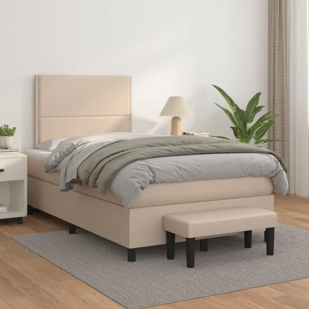 3137598 vidaXL Pat box spring cu saltea, cappuccino, 120x200cm piele ecologică