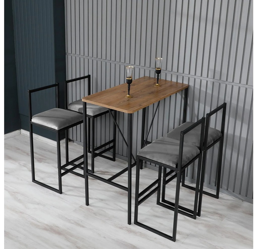 Set sufragerie Nathaniel (gri + negru + nuc). 1089612