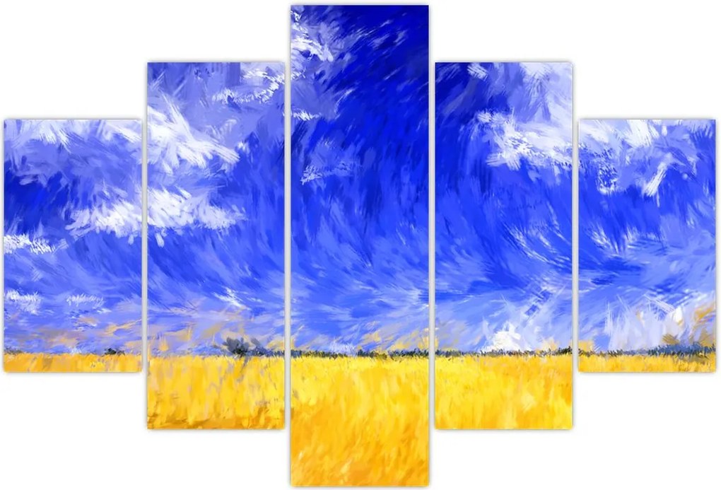 Tablou - Pictură în ulei, câmp auriu (150x105 cm)