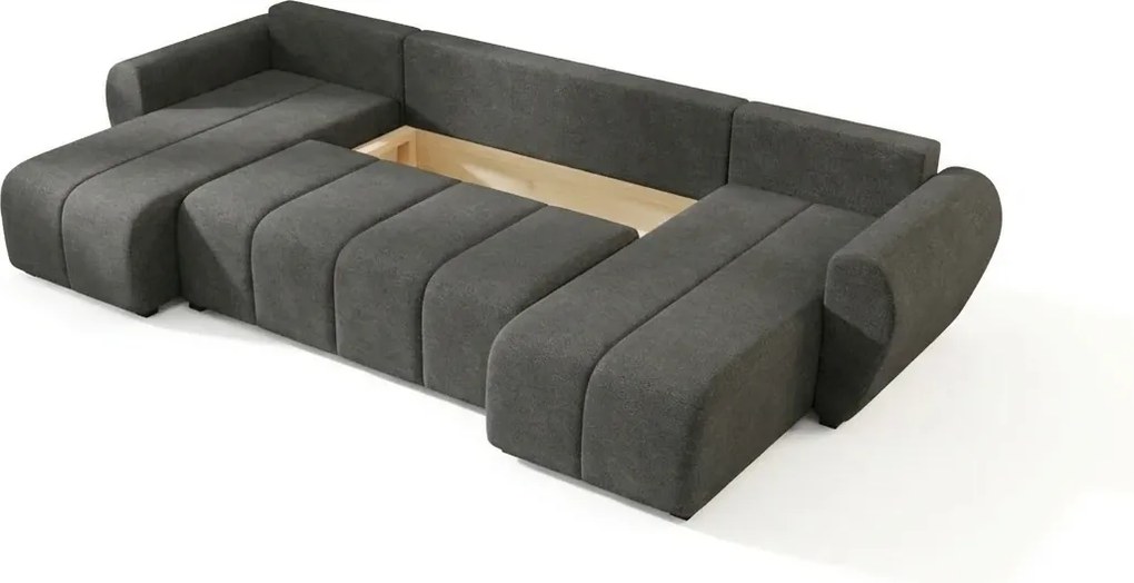 Coltar extensibil in forma de U SEVIO, gri inchis, 311x145 cm + 2 perne GRATUIT