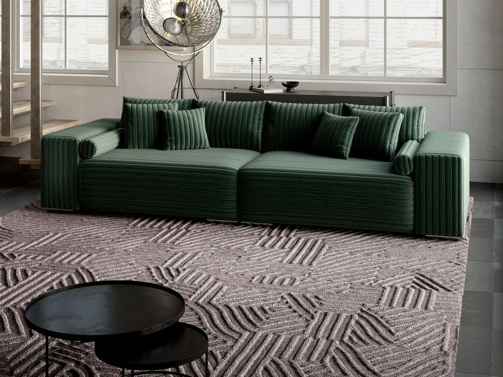 Canapea extensibilă dumonde cu ladă de depozitare si sezut confortabil din spuma high-density, Marbela Ambience Green XXL 295x100 cm