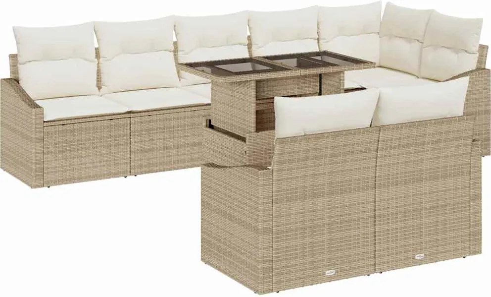 vidaXL Set de canapele pentru grădină cu pernă 9 pcs Bej și crem