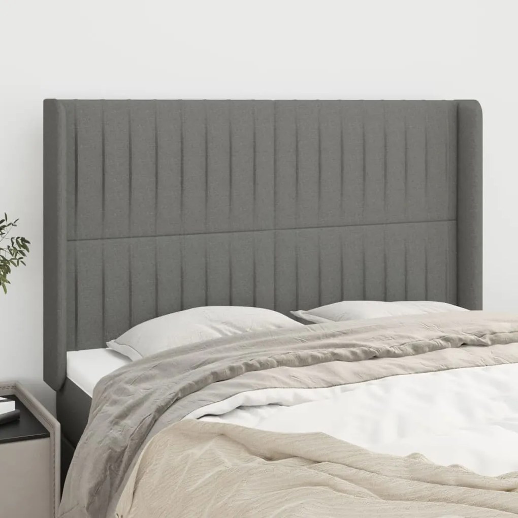 vidaXL Tăblie de pat cu aripioare gri închis 147x16x118/128 cm textil