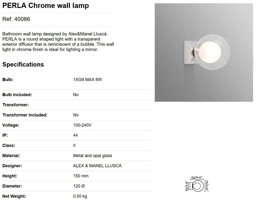 Aplica de perete baie cu protectie IP44 PERLA Chrome 40086