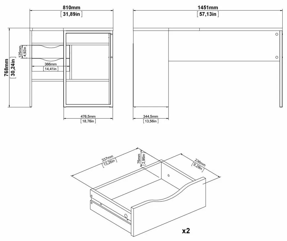 Birou coltar EFREM PLUS cu 2 sertare si blat in decor stejar