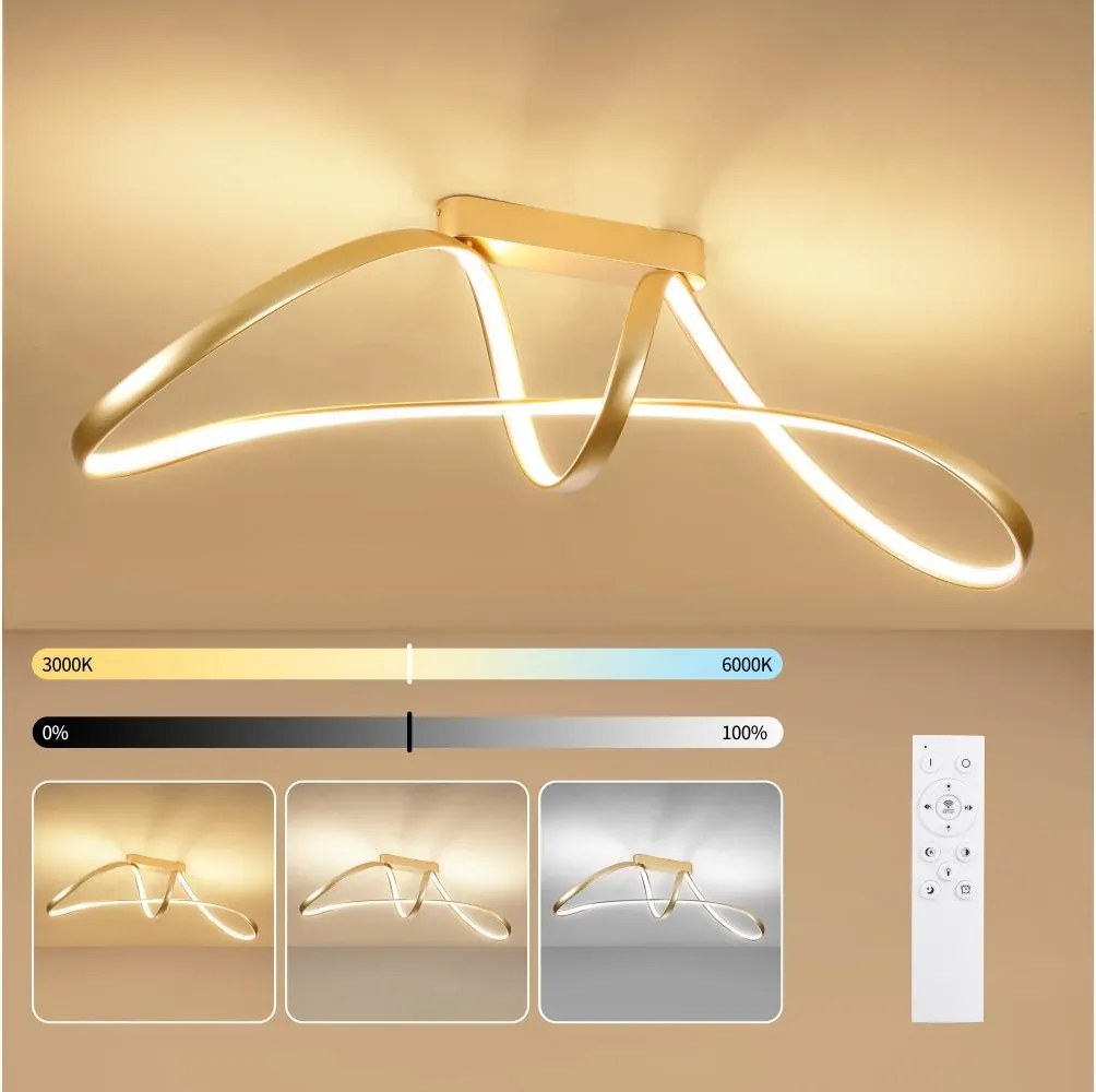 Brilagi-LED Lustră aplicată reglabilă TWISTER LED/60W/230V 3000-6000K auriu + telecomandă