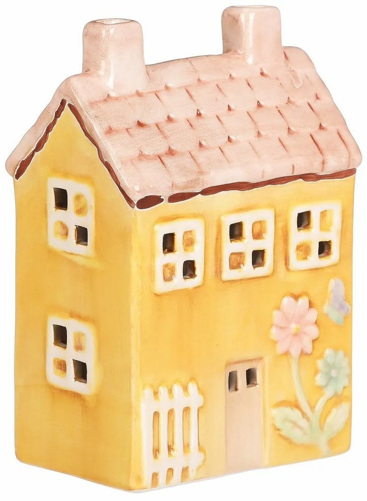 Căsuță din ceramică cu LED, 11 x 7 x 16 cm,primăvară, galbenă