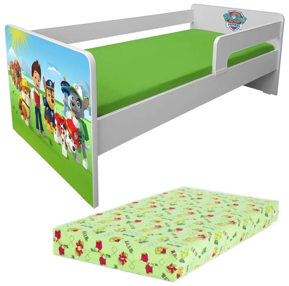 Pat pentru Baietei 2-6 Ani Paw Patrol P1L Cu Paravane Detasabile + Saltea Norisor 130x60x12 cm Pc-p-lux-paw-p1l-60