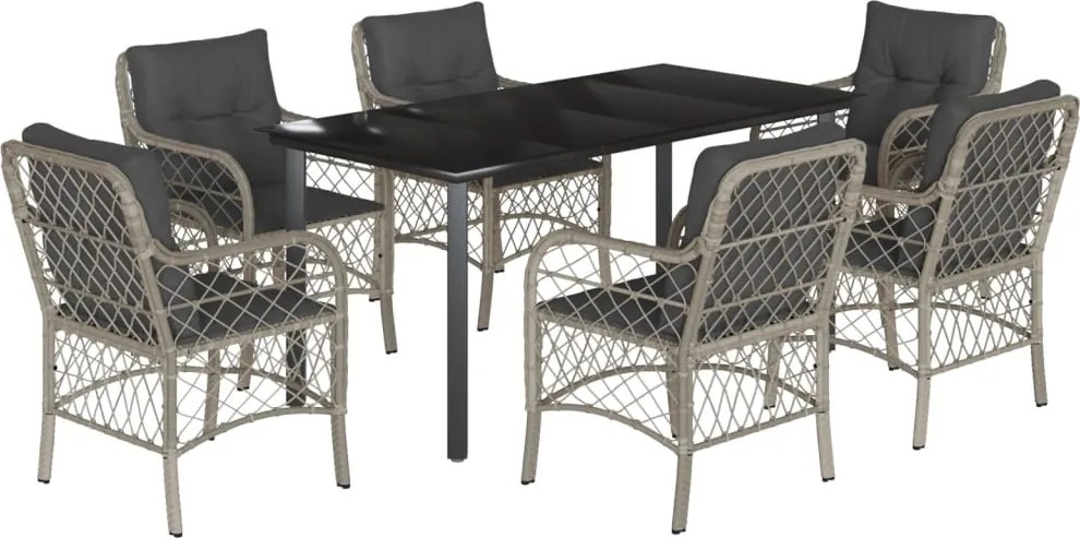 vidaXL Set mobilier de grădină cu perne, 7 piese gri deschis poliratan