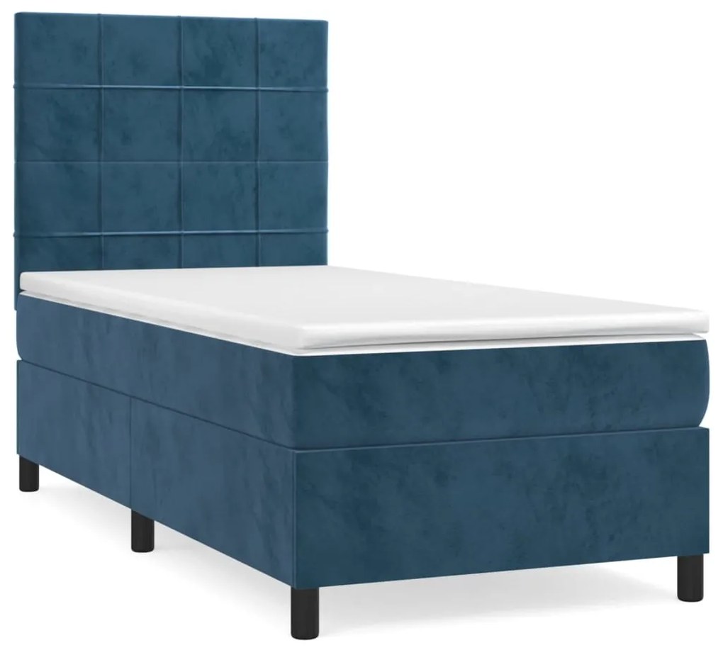 3143011 vidaXL Pat box spring cu saltea, albastru închis, 100x200 cm, catifea