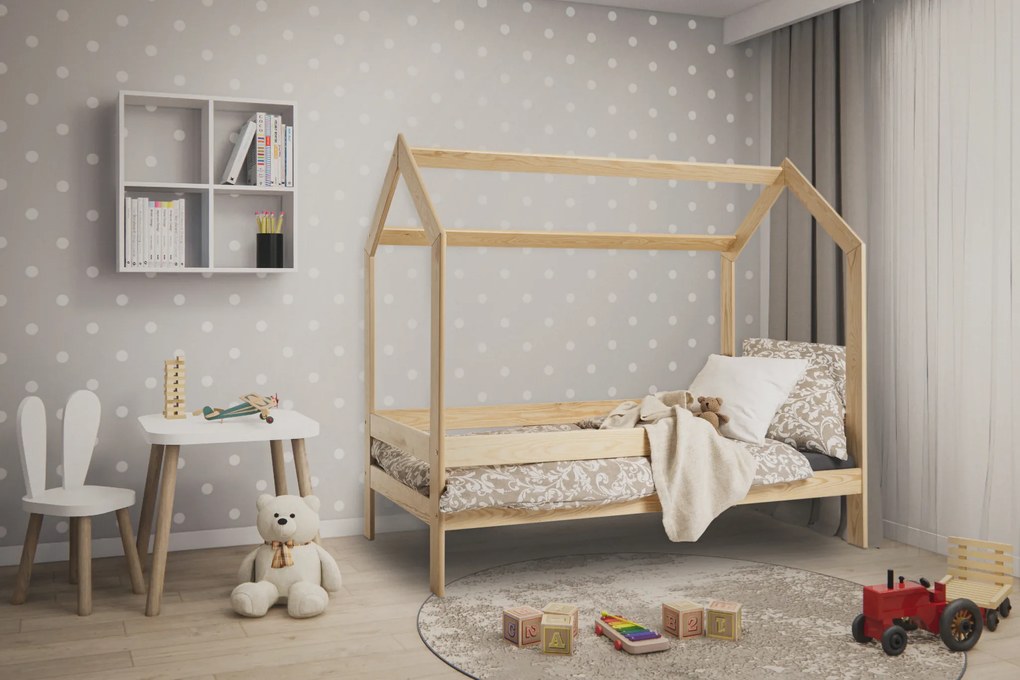 Pat pentru copii Casuta D3 pin 80x160 cm lemn de pin Saltele: fără saltea, Cutie depozitare pat: Fără sertar, Somiera pat: Cu lamele curbate