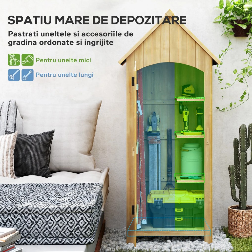 Outsunny Magazie de Scule, casuta de Gradina,  sopron din Lemn, Impermeabila cu Usi si Rafturi 77.5x54.2x179.5cm | Aosom Romania