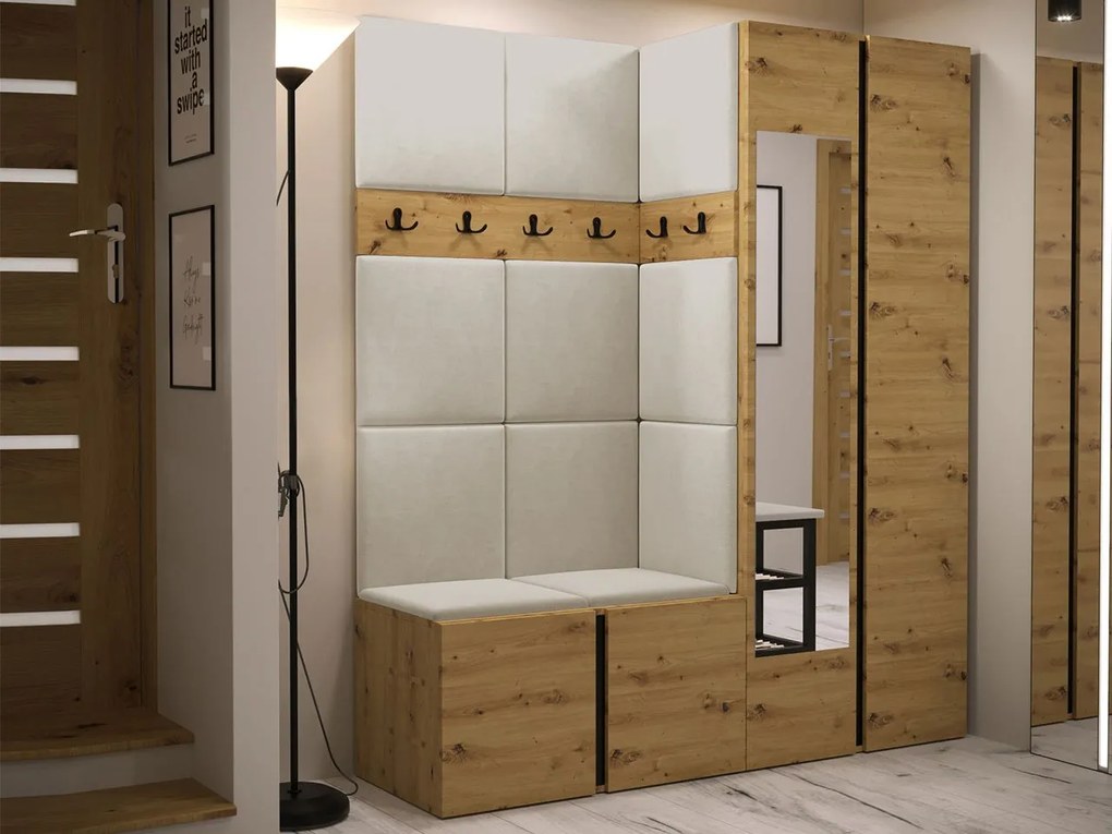 Mobilier hol Tovenaz XII (Stejar artisan + Negru + Bej) (cu oglindă). 1104818