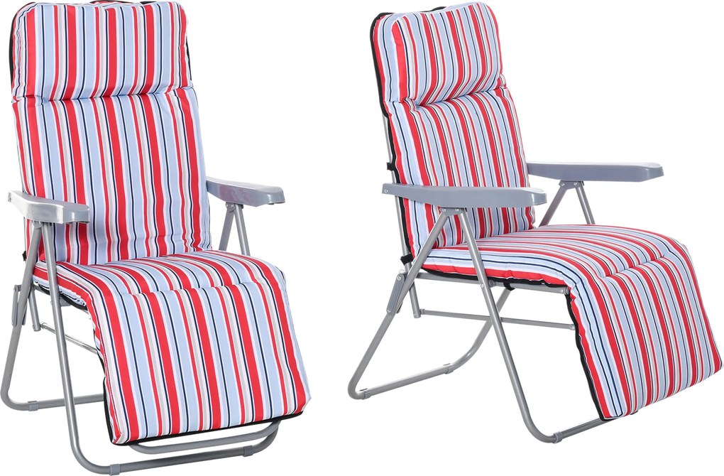 Outsunny Set de 2 șezlonguri pliabile cu pernă, șezlong de soare, spătar reglabil în 5 poziții, șezlong de grădină, set mobilier grădină, oțel, poliester, roșu, 60 x 75 x 65-102 cm | Aosom Romania