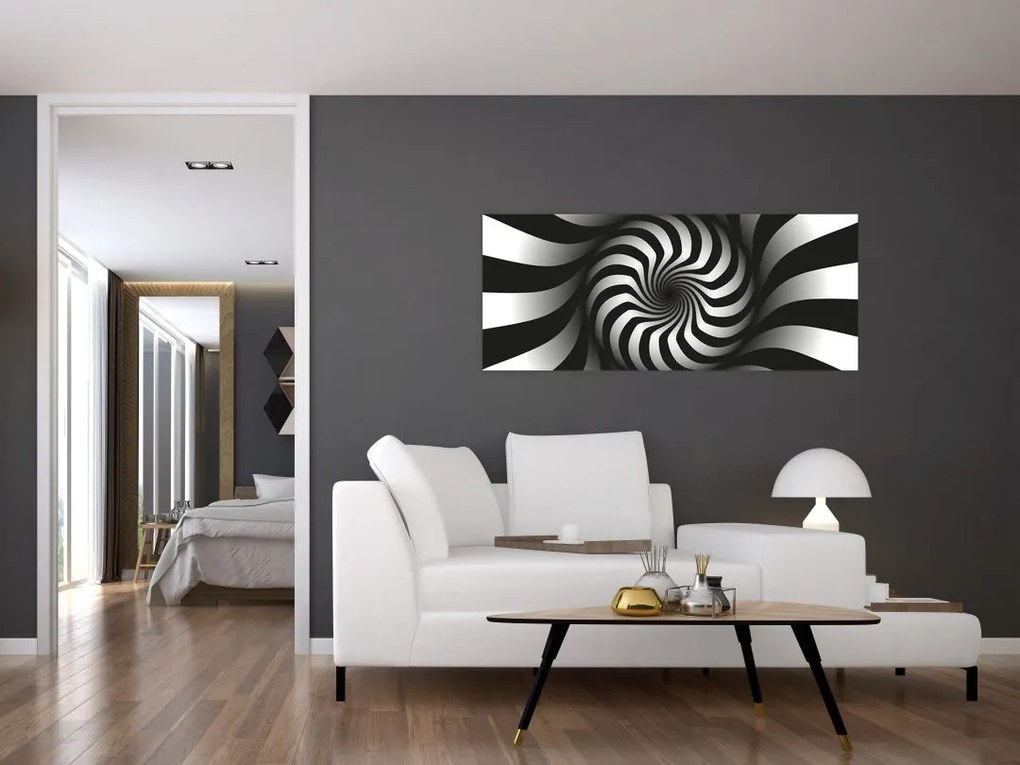 Tablou abstract cu spirala alb neagră (120x50 cm)