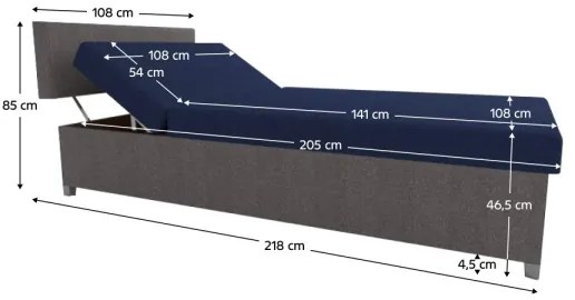 Pat tapițat DALLAS 108x205 cm, reglabil, cu spațiu de depozitare, gri/albastru