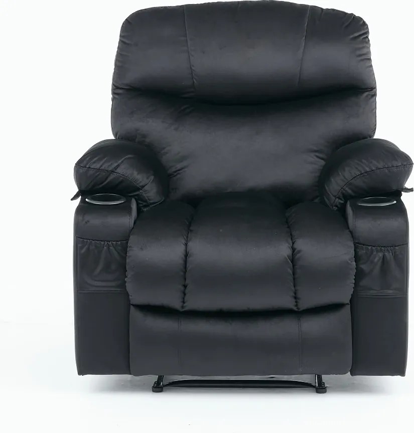 Fotoliu Masaj, Incalzire, rabatabil, sezut cu arcuri metalice, suport picioare extensibil, Catifea, Negru