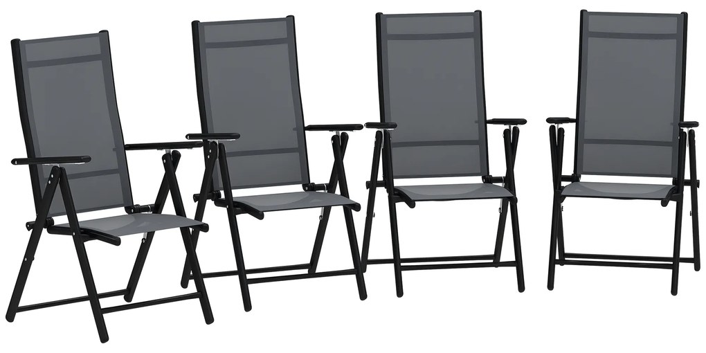 Outsunny Set de 4 Scaune Pliabile pentru Grădină cu Spătar și Șezut din Plasă, 56x69x106 cm, Gri | Aosom Romania