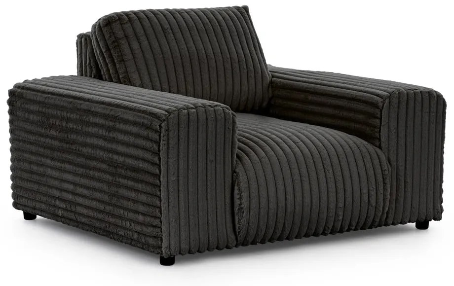 Fotoliu gri închis cu tapițerie din catifea reiată Justin – Ropez