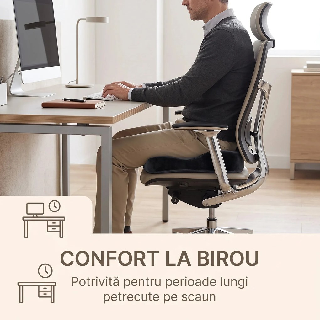 Perna ortopedica sezut memory foam cu ventilatie ORTO COCCIS Ventilation, husa catifea, fermitate normala