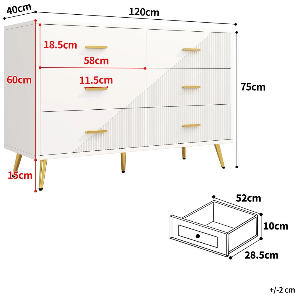 Comodă de sufragerie cu 6 sertare spațioase, Alb | Aosom Romania