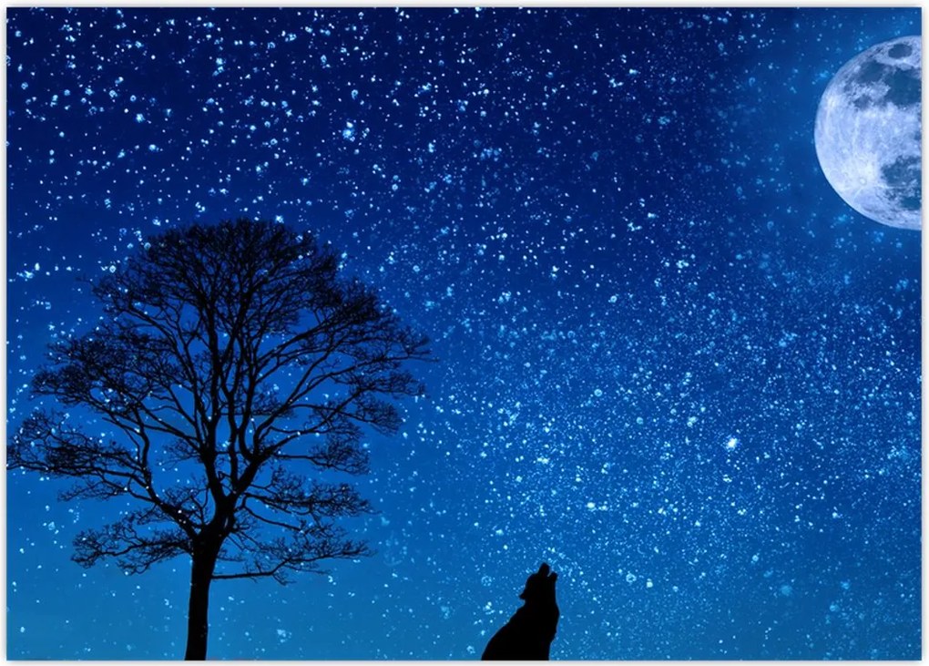 Tablou - Lupul urlând la lună (70x50 cm)