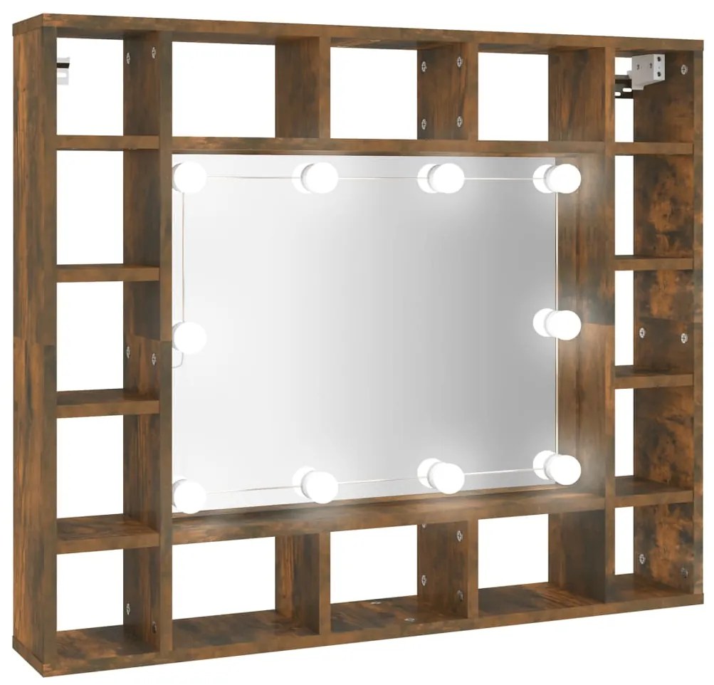 820448 vidaXL Dulap cu oglindă și LED, stejar fumuriu, 91x15x76,5 cm