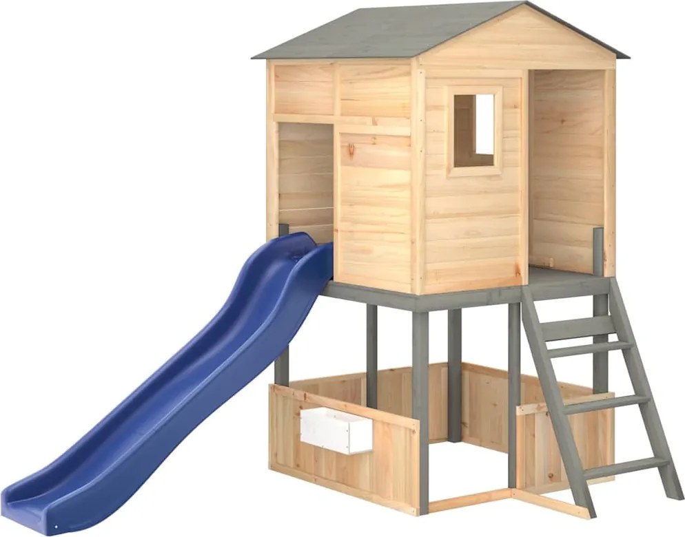 vidaXL Set de joacă în aer liber din lemn masiv de brad gri închis