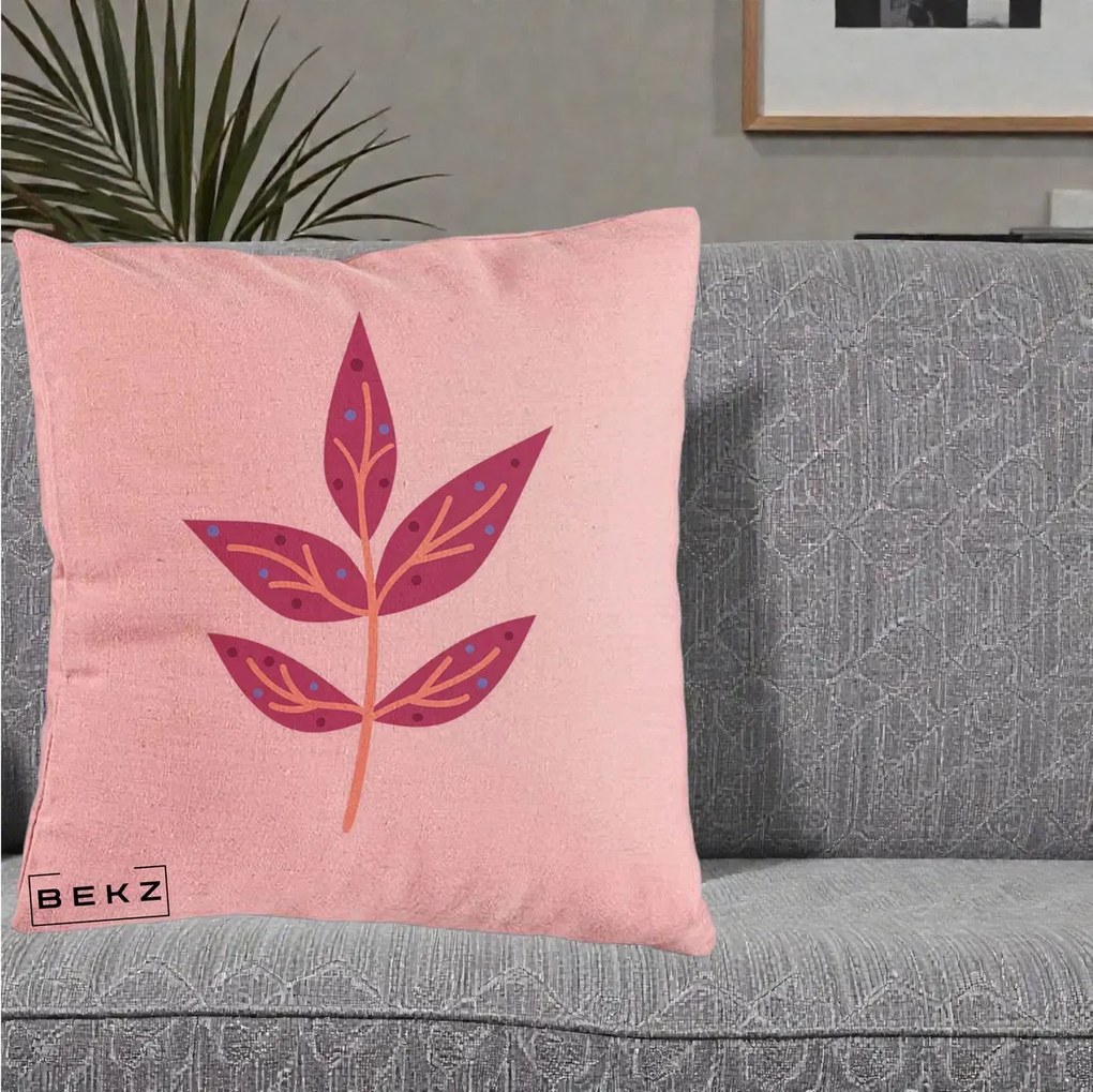 Perna Decorativa Ramura Botanica Mov, 40x40 cm, Roz, Husa Detasabila, Perna Inclusa, BEKZ®