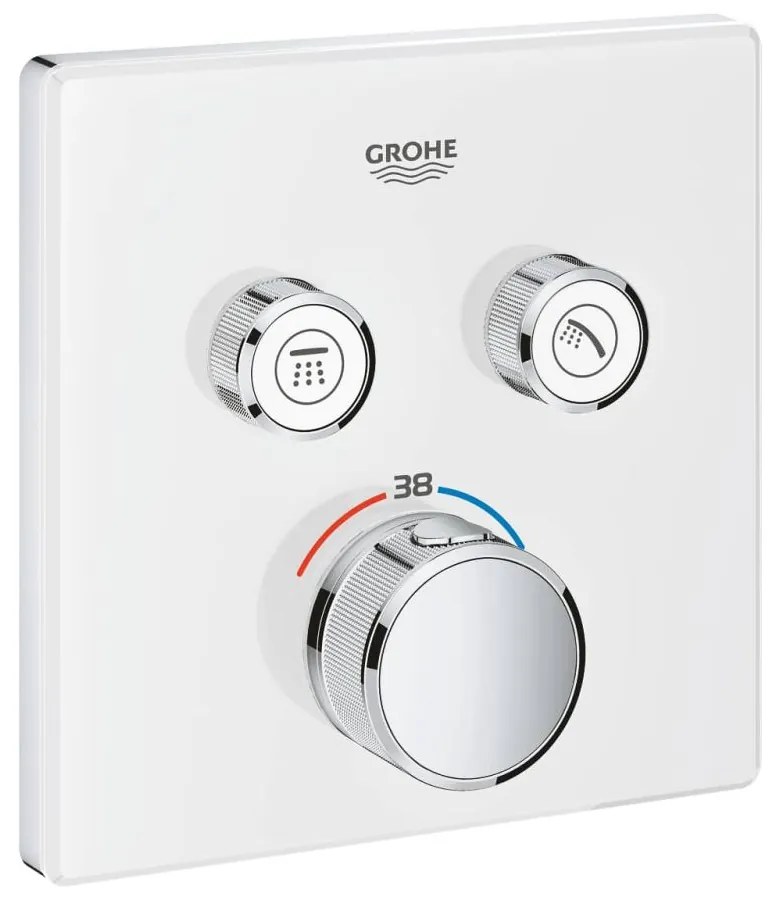 Baterie dus incastrata termostatata alb crom, patrata, cu 2 iesiri, Grohe SmartControl