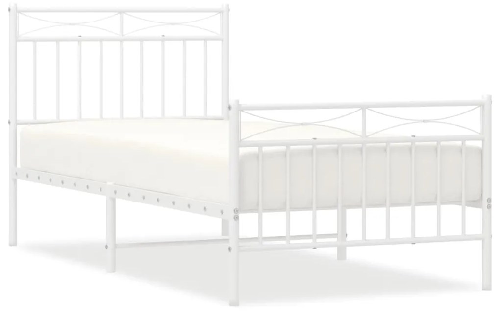 373750 vidaXL Cadru de pat metalic cu tăblie de cap/picioare, alb, 90x190 cm