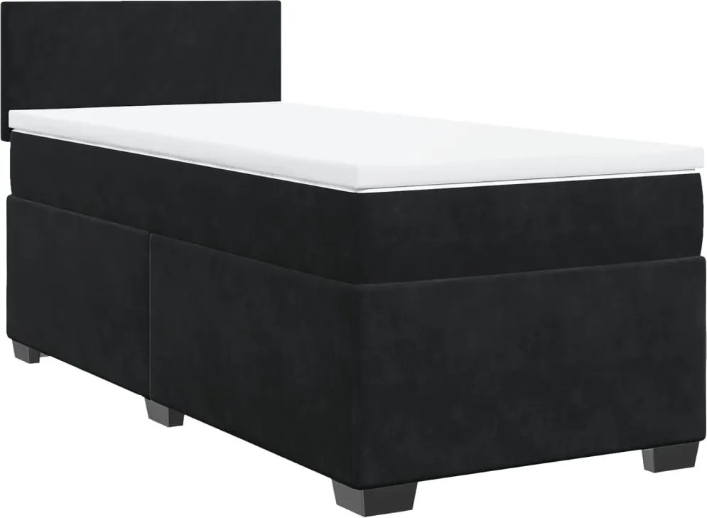 vidaXL Pat box spring cu saltea, negru, 90x190 cm, catifea