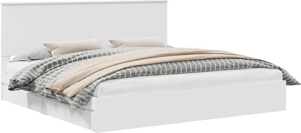 vidaXL Pat cu storage cu headboard Alb 200 x 200 cm Lemn compozit