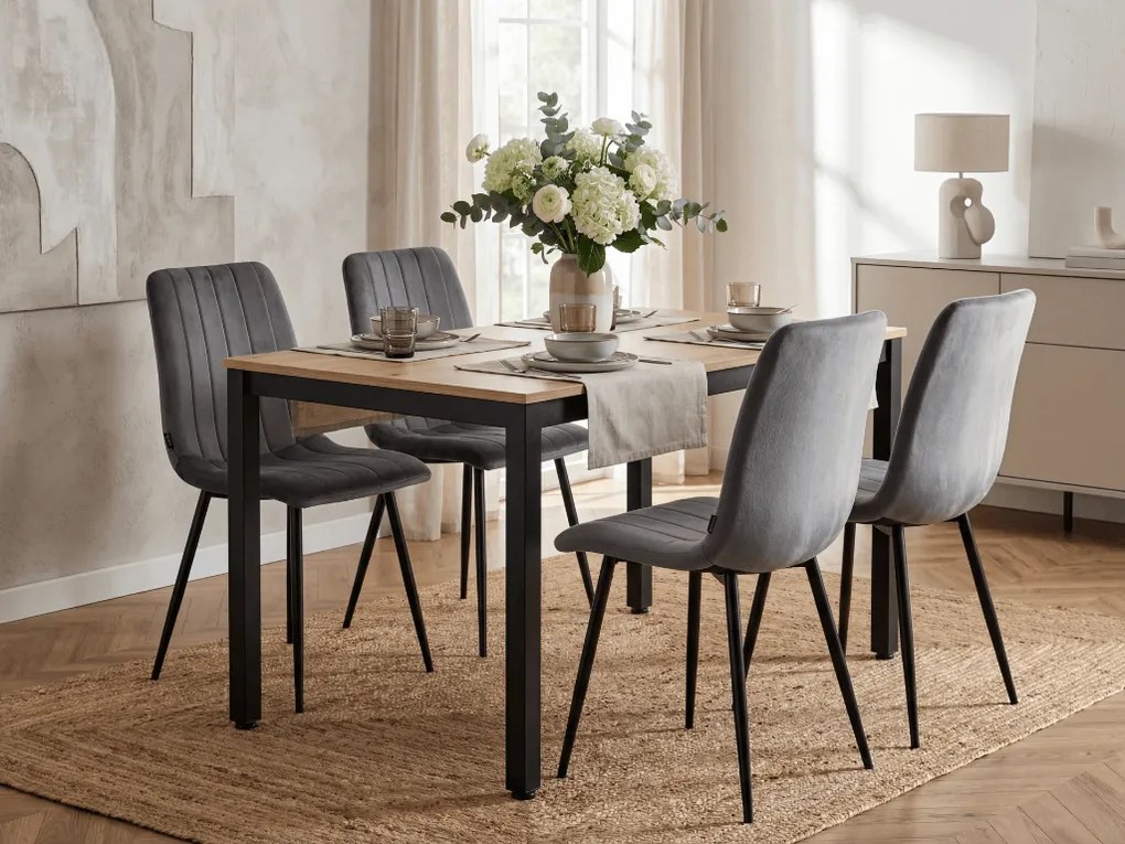 Scaun de masa din catifea gri cu picioare negre, LAVA