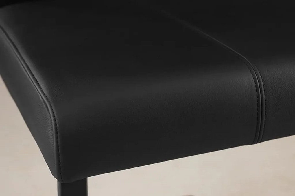 Set de 2 scaune, Metal, Piele Naturala, Negru, SAMSON