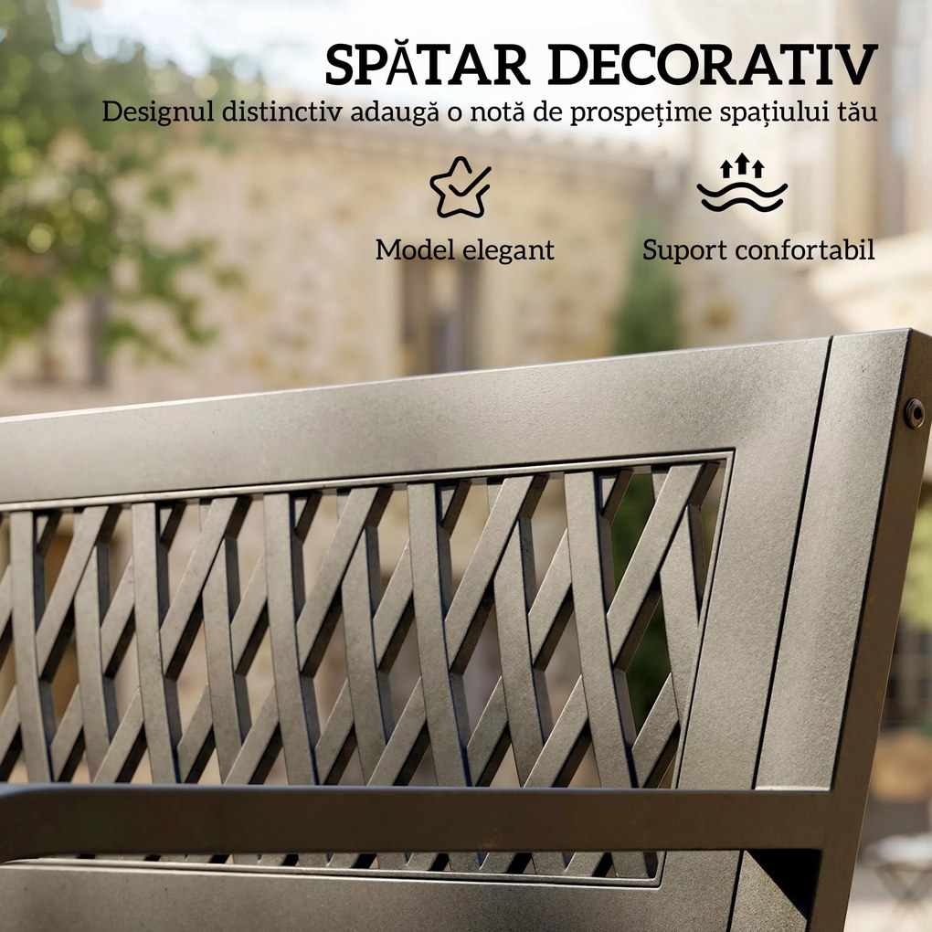 Outsunny Bancă de Grădină pentru Exterior, Bancă de Patio cu Brațe și Șezut cu Lamele, 2 Locuri pentru Grădină, Parc, Balcon, Mobilier Exterior, Negru | Aosom Romania