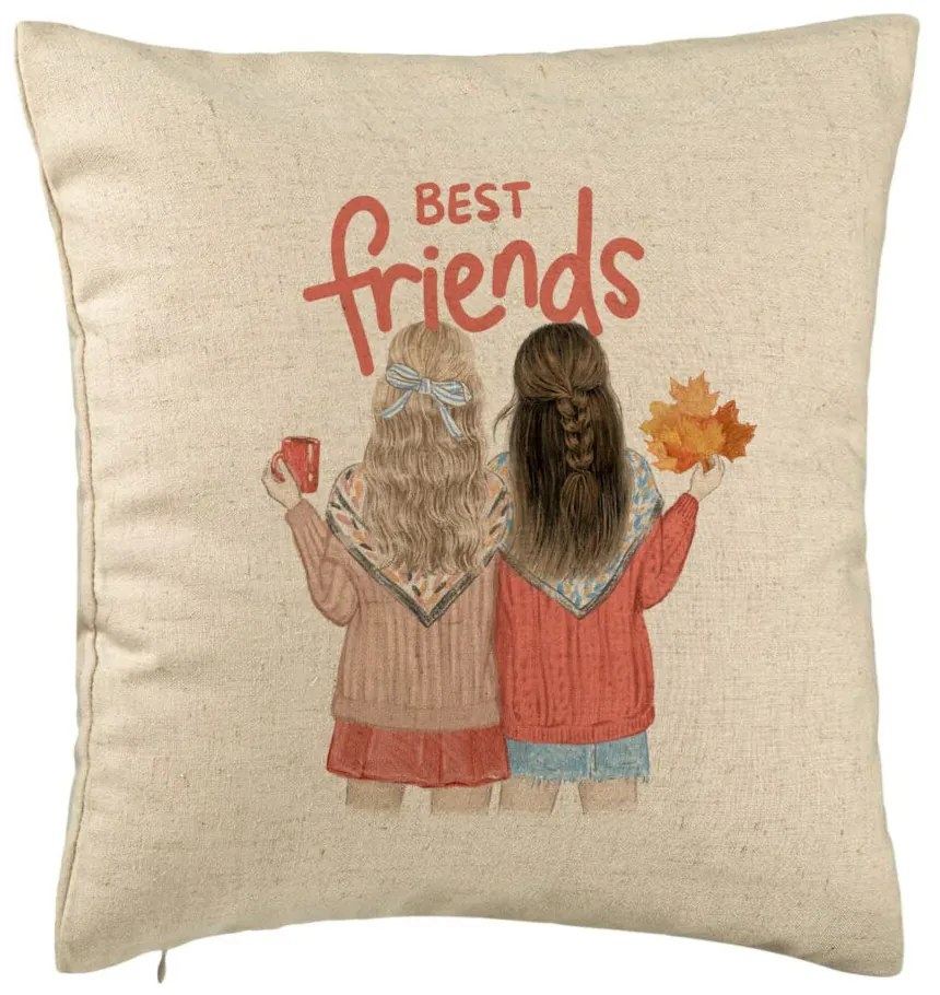 Perna Decorativa, Model Best Friends, 40x40 cm, Bej, Husa Detasabila, Burduf