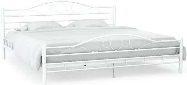 Cadru pat metalic cu bază șipci, alb,140x200 cm, design curbat