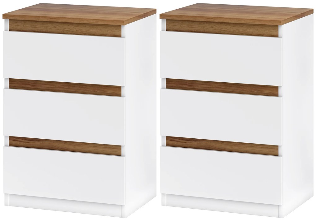 HOMCOM Set de 2 Mesite de Noapte Înguste de 3 Sertare Comode pentru Sufragerie Hol 40x30x59,5 cm Alb | Aosom Romania