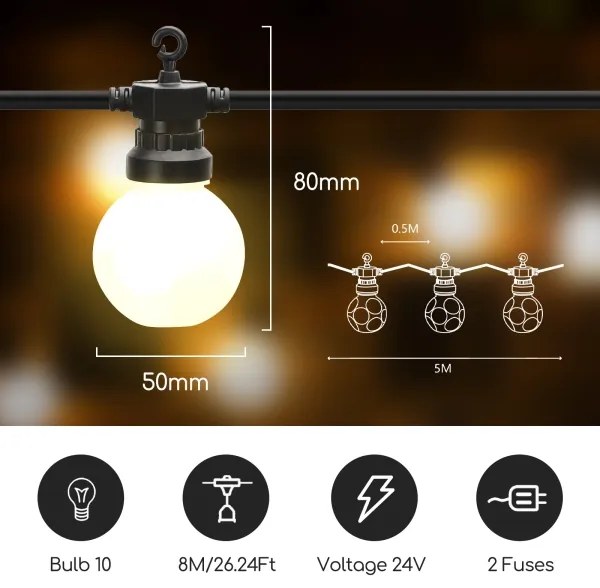 Lanț LED decorativ de exterior 10xLED/8m IP44 alb cald Aigostar