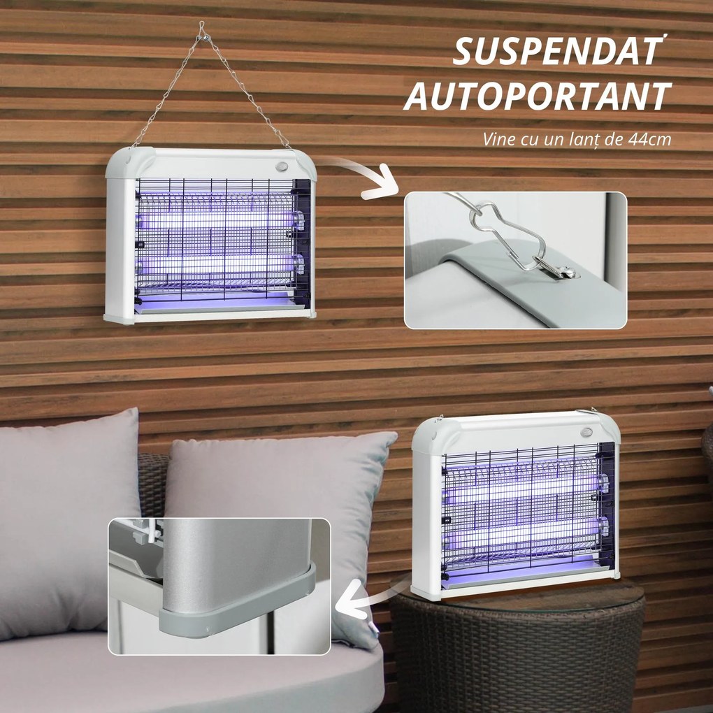 Lampa pentru insecte si tantari Outsunny, 20W cu lumina LED UV, 39x8x28cm | Aosom RO
