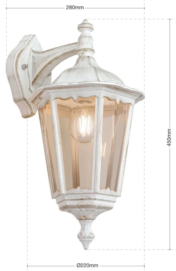 Aplica de perete exterior stil clasic IP43 Puchberg AL 11K/82571 weiß-gold/rauch OR