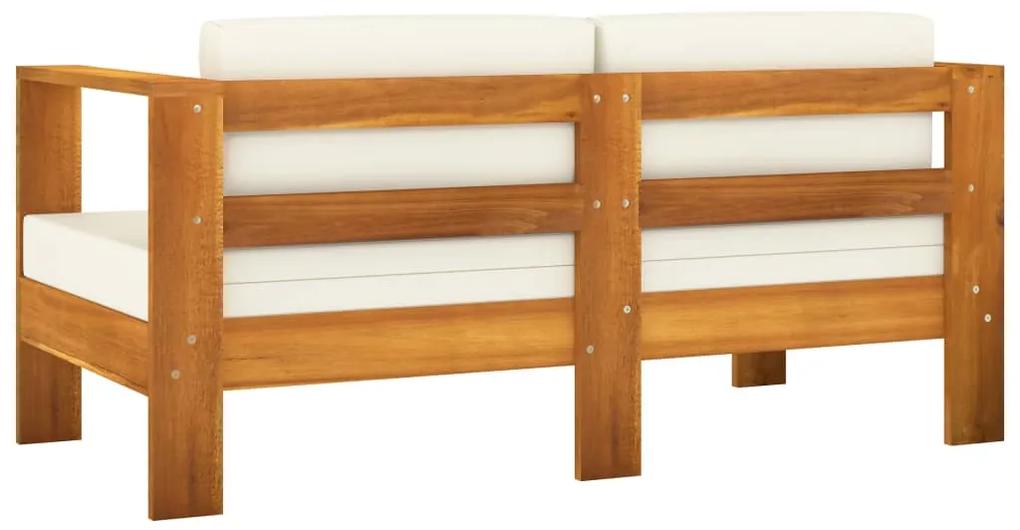Set mobilier gradina cu perne alb crem, 3 piese, lemn masiv Alb crem, 2x Canapea cu 2 locuri + masa, 1