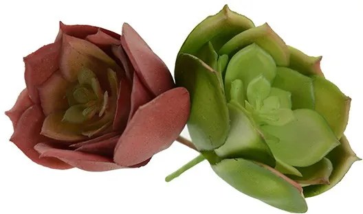 Floare artificiala, suculenta verde/rosu, 7x4 cm