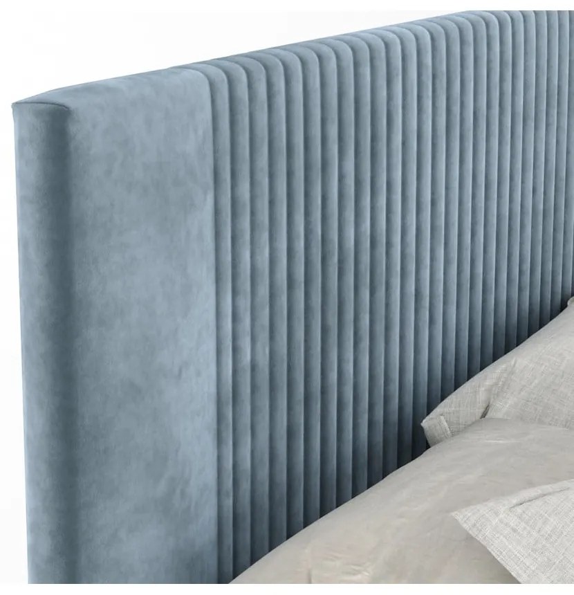 Pat boxspring albastru cu spațiu de depozitare 140x200 cm Bergamo – Maison de Rêve